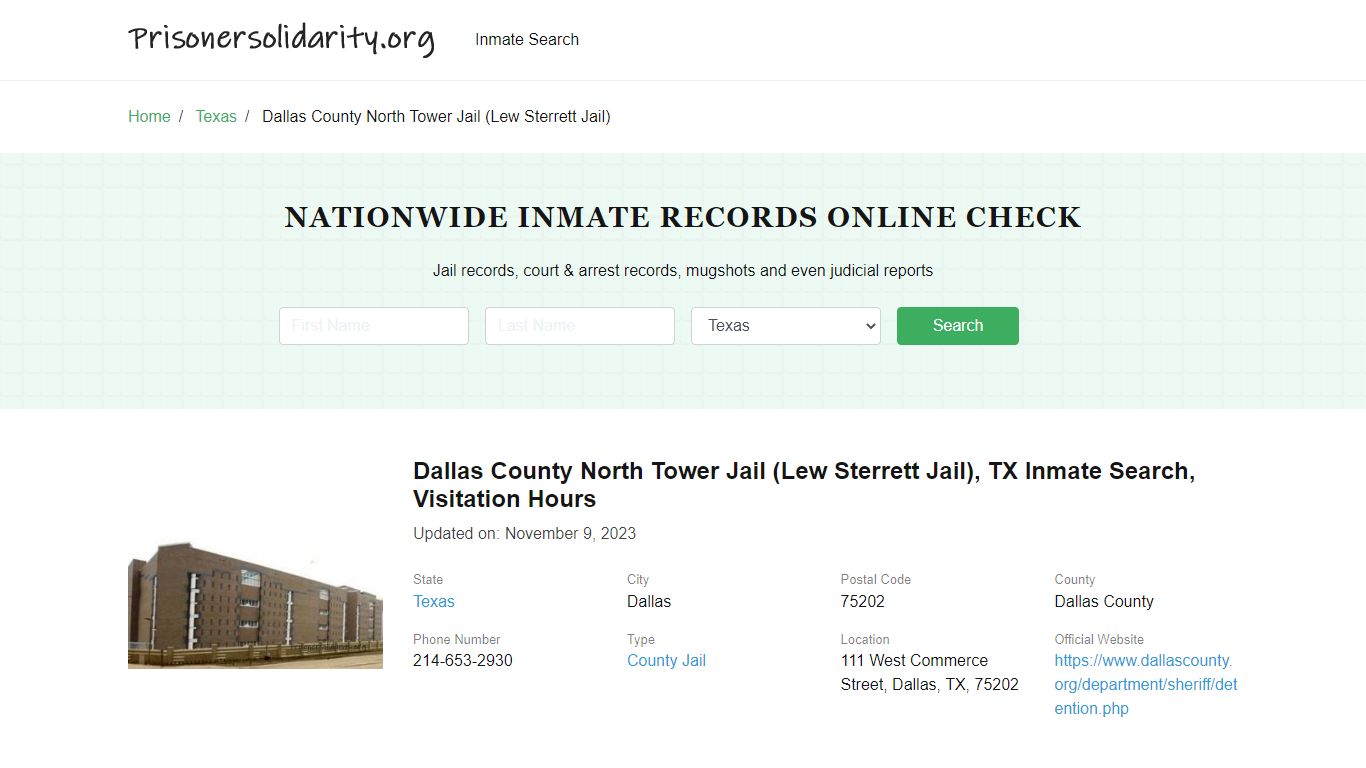 Dallas County North Tower Jail (Lew Sterrett Jail), TX Inmate Search ...